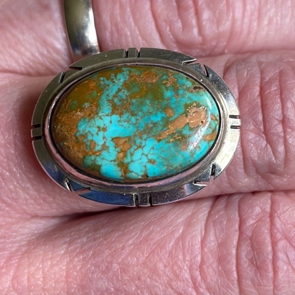 Native American High Grade Mountain Turquoise Ring Signed Sz6 almost 9g - Picture 4 of 15